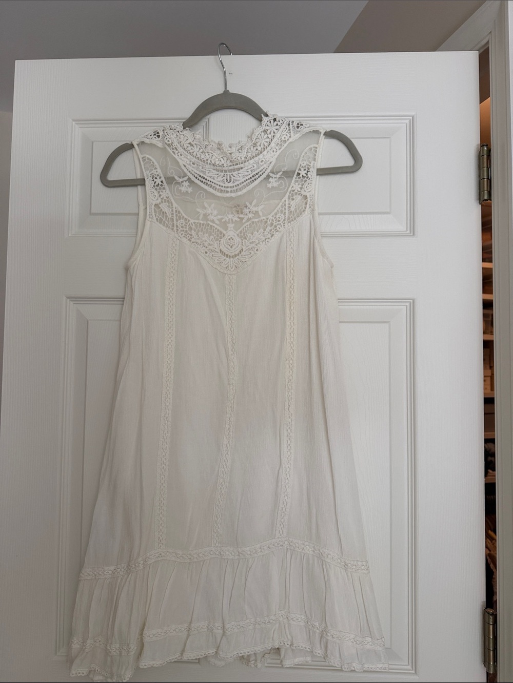 Sleeveless Ivory Lace Yoke Boho Dress